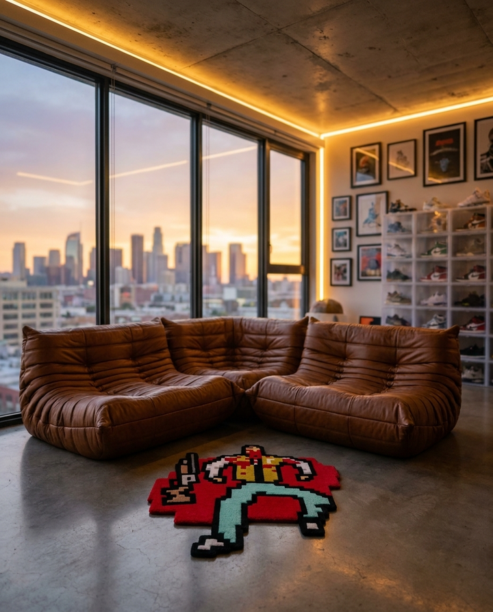 8-Bit Bandit Rug lifestyle photo in loft living room