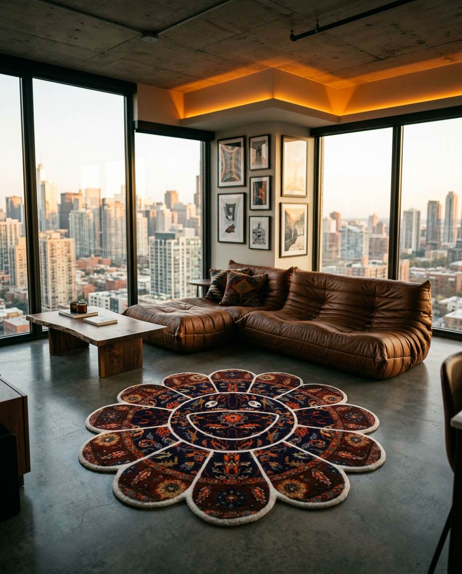 Vintage Bloom Smiley Rug lifestyle photo in loft living room