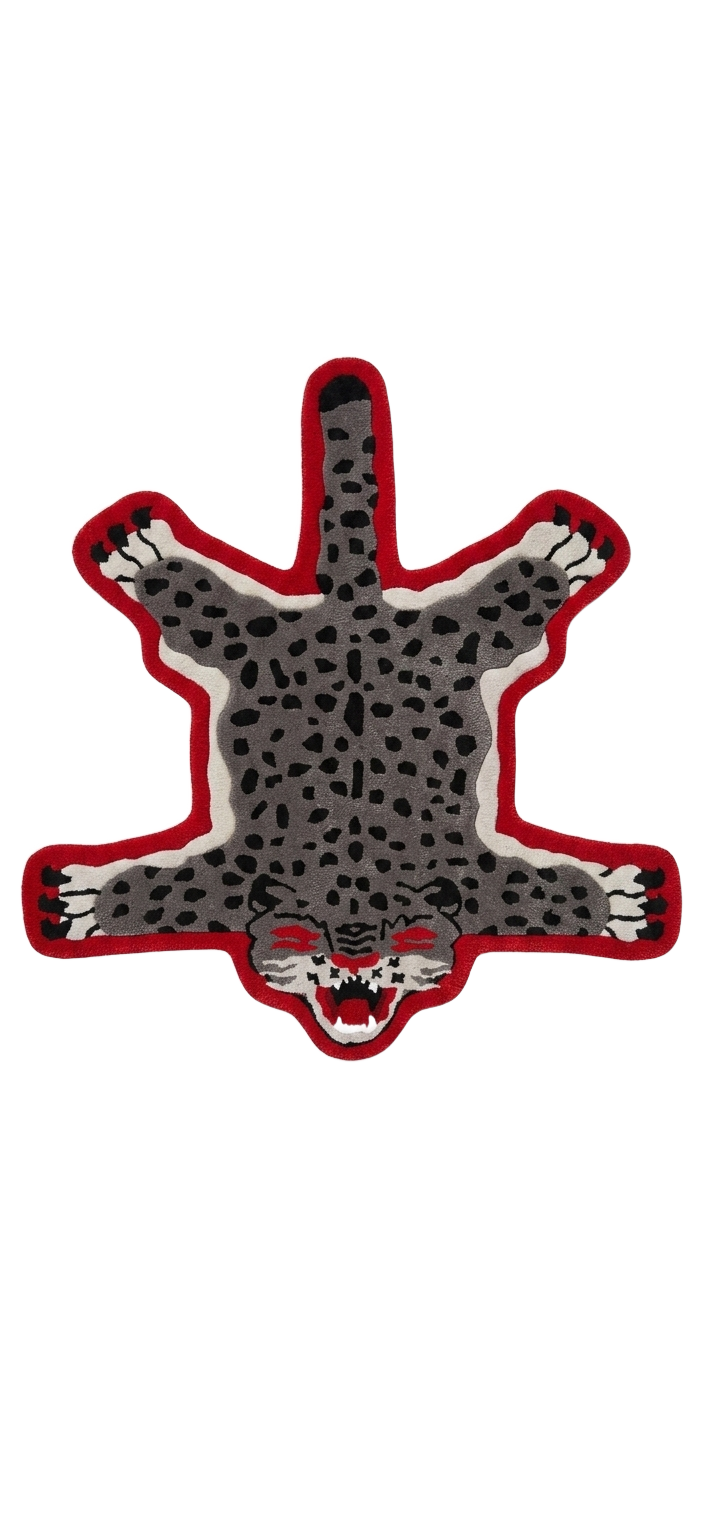 Snow Leopard Statement Rug white background