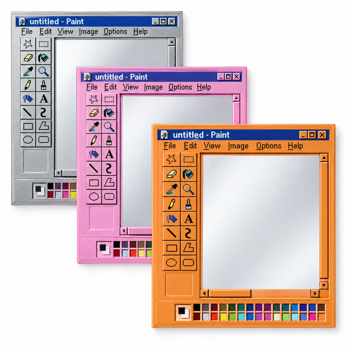 Retro Paint Me Mirror in grey, pink and orange colorways